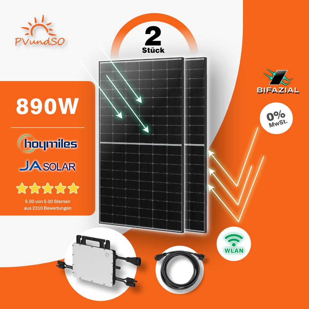 890W Bifaziales Balkonkraftwerk mit Hoymiles HMS-800W-2T Microwechselrichter – Bild 1