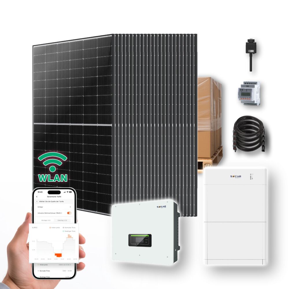 10kw hybrid solaranlage mit 10,24 kwh speicher | ja solar + sofar hybrid wechselrichter 10kw Hybrid Solaranlage Photovoltaik Mit 10.24kw Speicher Titelbild
