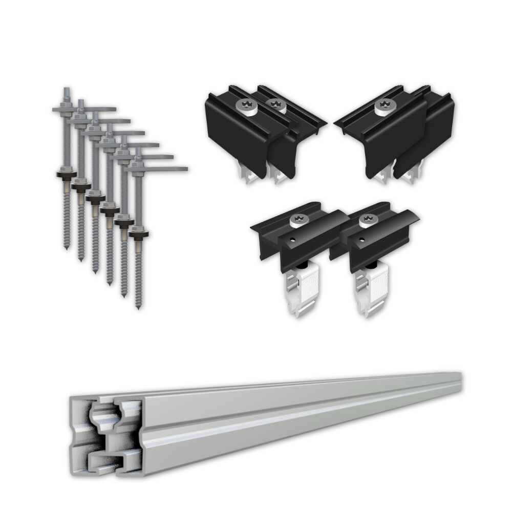Sistema de fijación para cubiertas inclinadas con perfil de onda trapezoidal para 2 módulos (imagen de portada)
