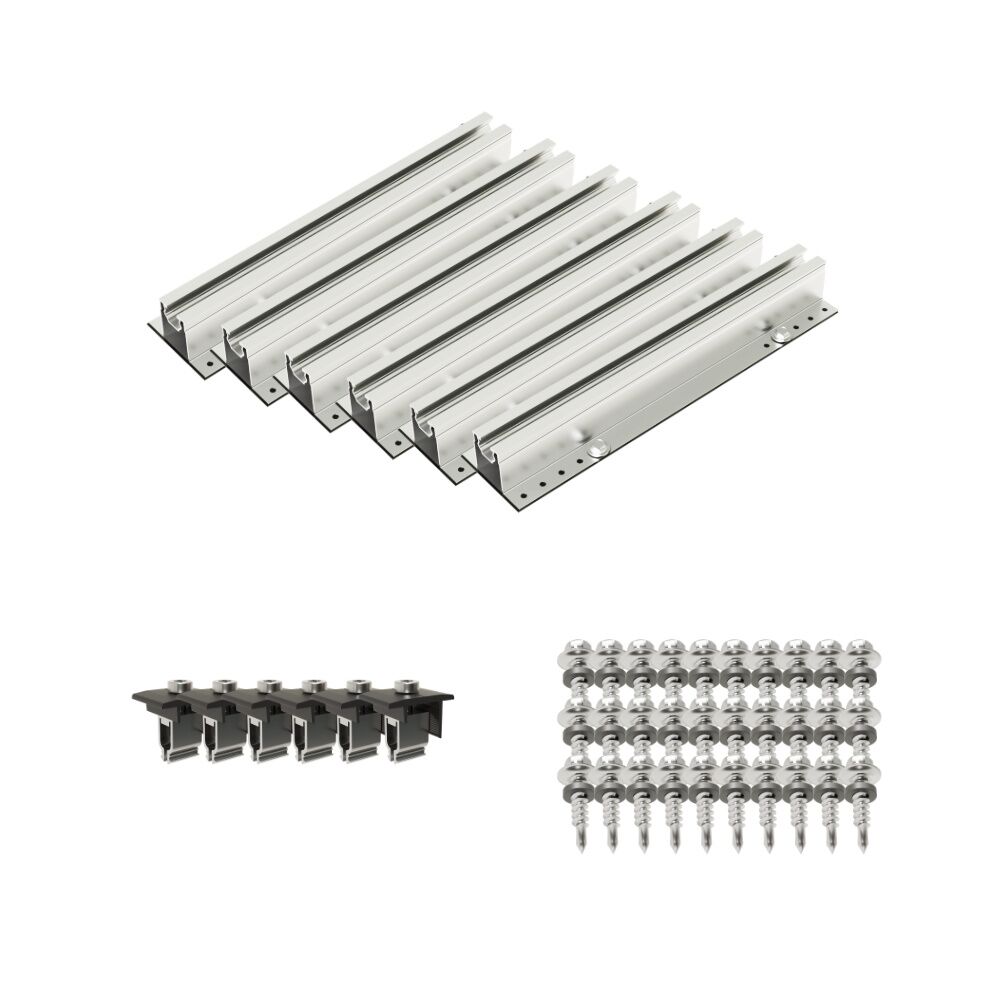 Sistema de fijación para cubiertas inclinadas con perfil de onda trapezoidal para 2 módulos (imagen de portada)