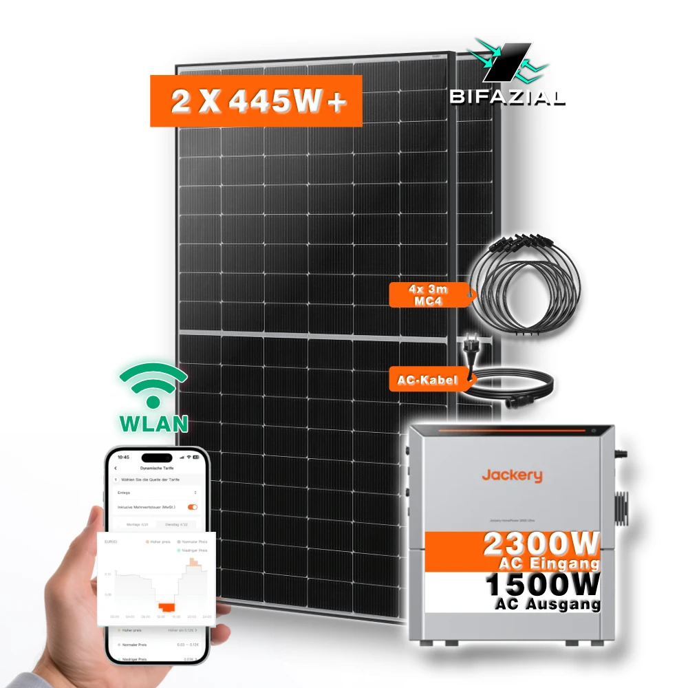 Sistema eléctrico para balcón clásico con inversor de almacenamiento Jackery Homepower 2000 Ultra y 2 paneles solares de marca de 445 W (Imagen de portada)